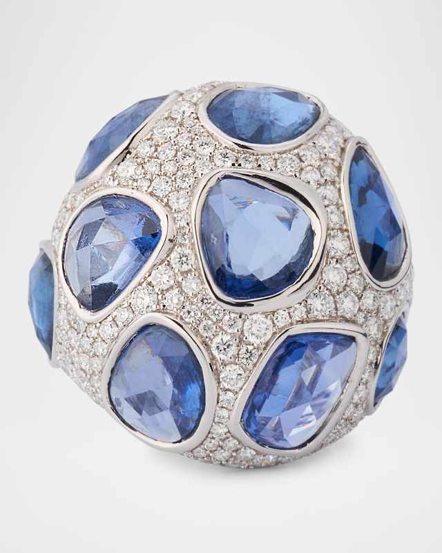 18K White Gold Blue Sapphire and Diamond Statement Ring, Size